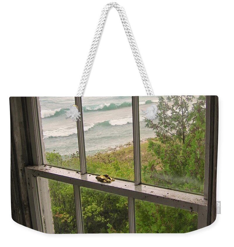 Landscapes Weekender Tote Bag featuring the photograph South Manitou Island Lighthouse Window by Mary Lee Dereske