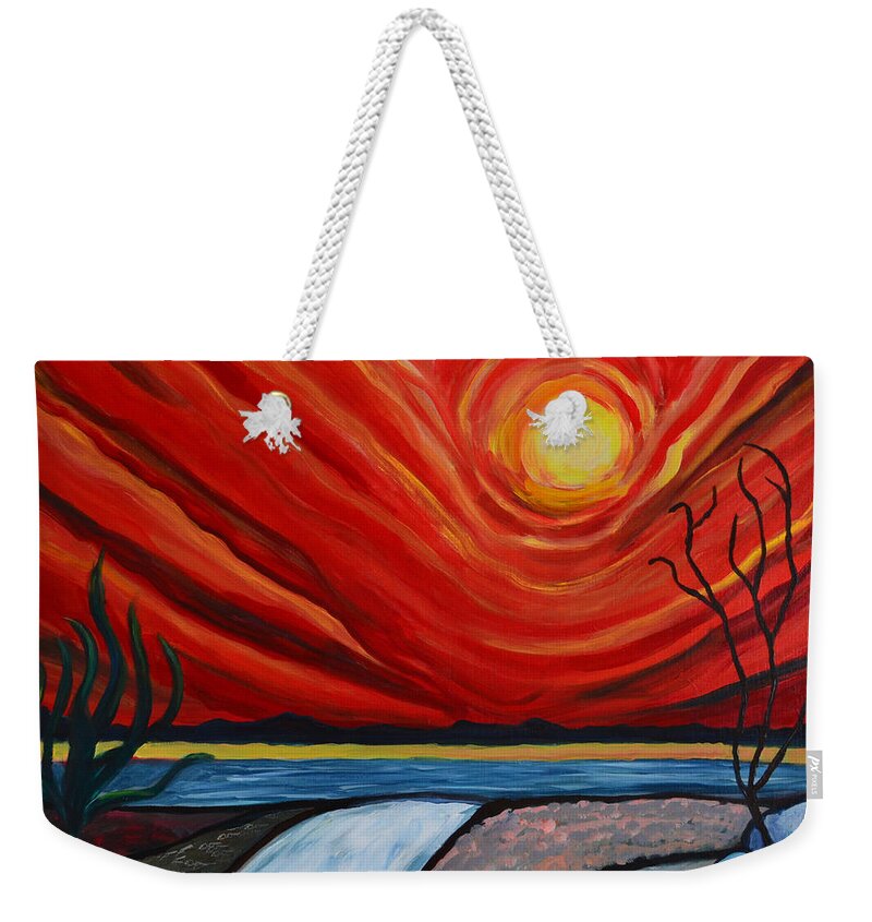 Sun Weekender Tote Bag featuring the painting Southwest Desert Sun by Katy Hawk