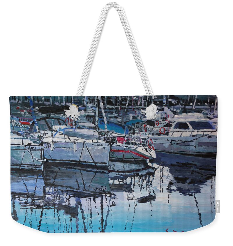 Acrylic On Paper Weekender Tote Bag featuring the painting Spain Series 05 Port del Balis by Yuriy Shevchuk