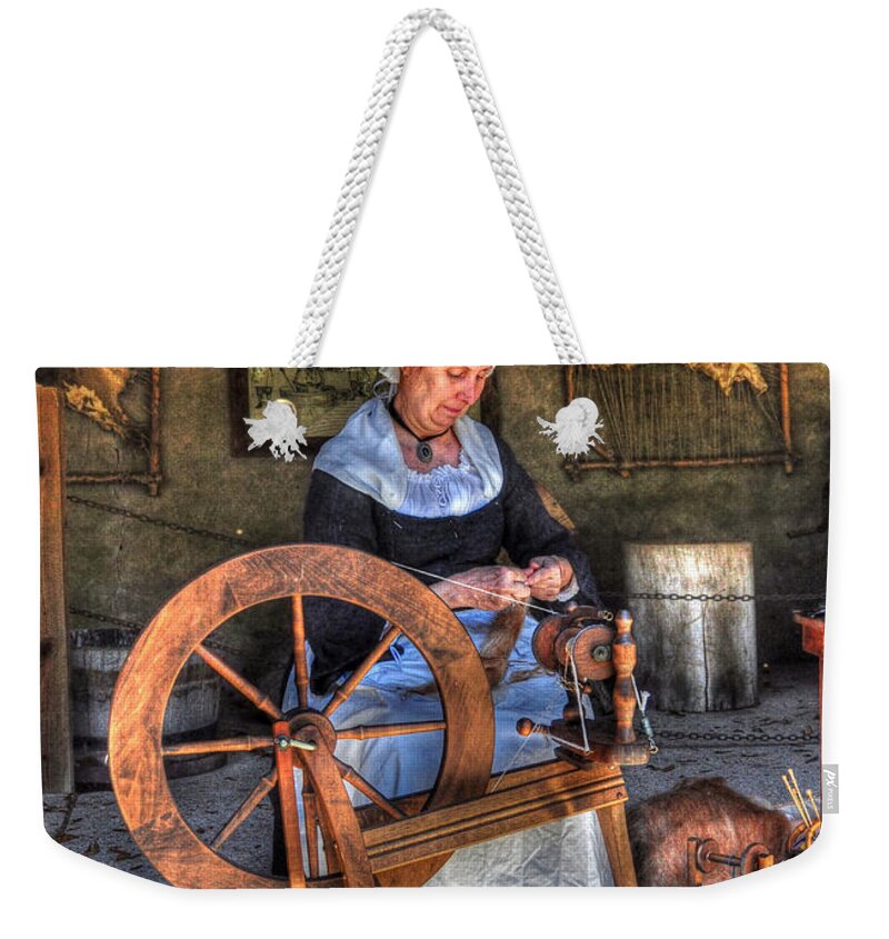 Historic Weekender Tote Bag featuring the photograph Spinning Yarn by Kathy Baccari