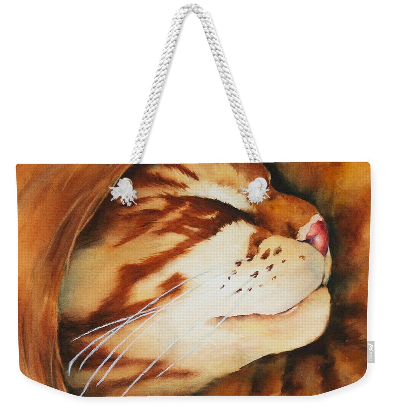 Cat Weekender Tote Bag featuring the painting Spiral Cat by Glenyse Henschel