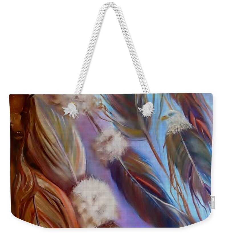 Feathers Weekender Tote Bag featuring the painting Spirit Feathers by Sherry Strong