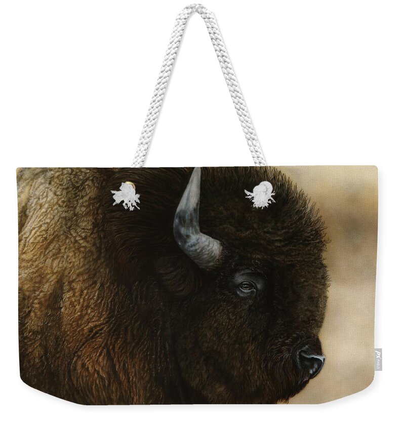Buffalo Weekender Tote Bag featuring the painting Spirit of The Plains by Wayne Pruse