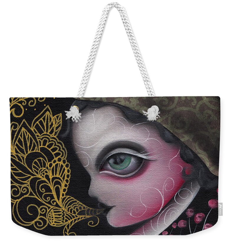 Swan Weekender Tote Bag featuring the painting Spit it Out by Abril Andrade