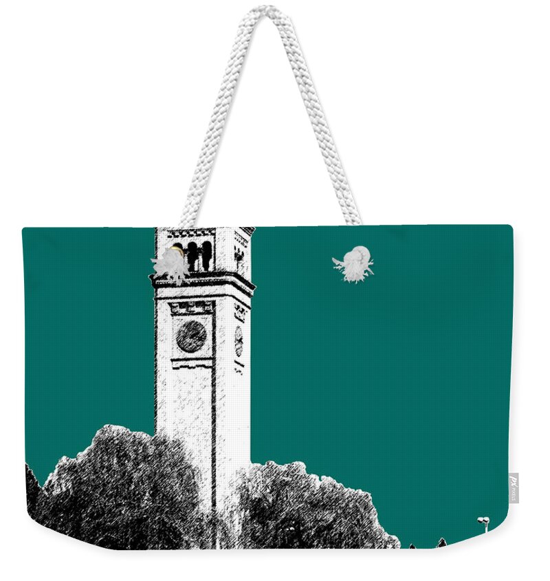 Architecture Weekender Tote Bag featuring the digital art Spokane Skyline Clock Tower - Sea Green by DB Artist
