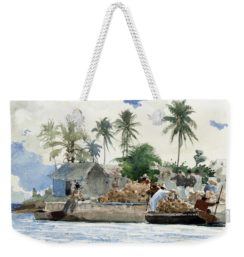 Winslow Homer Weekender Tote Bag featuring the painting Sponge Fishermen by Celestial Images