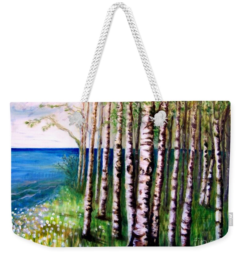 Oil Painting Weekender Tote Bag featuring the painting Spring Birch by Deb Stroh-Larson