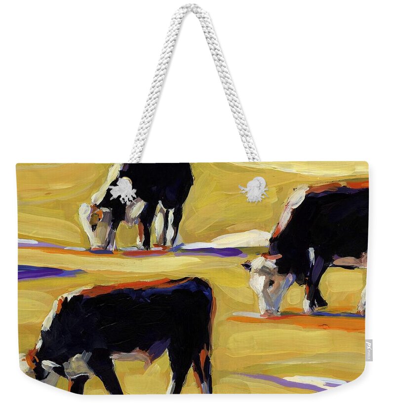 Cows Weekender Tote Bag featuring the painting Spring Field by Molly Poole