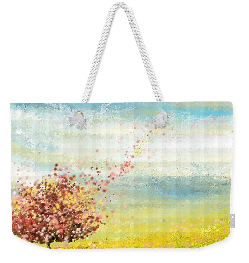 Four Seasons Weekender Tote Bag featuring the painting Spring-Four Seasons Paintings by Lourry Legarde