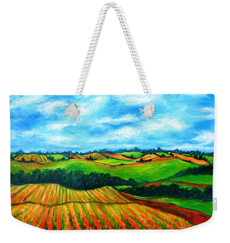 Spring Weekender Tote Bag featuring the painting Spring in Prince Edward Island by Cristina Stefan