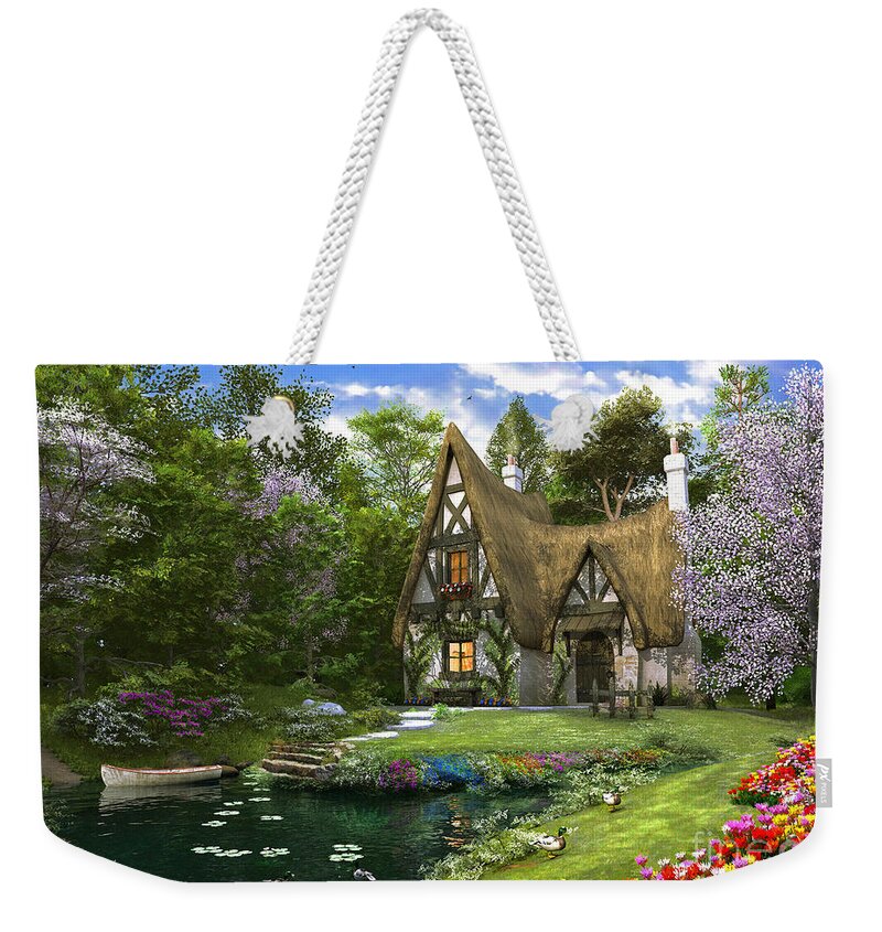 Tudor Cottage Weekender Tote Bag featuring the digital art Spring Lake Cottage by MGL Meiklejohn Graphics Licensing