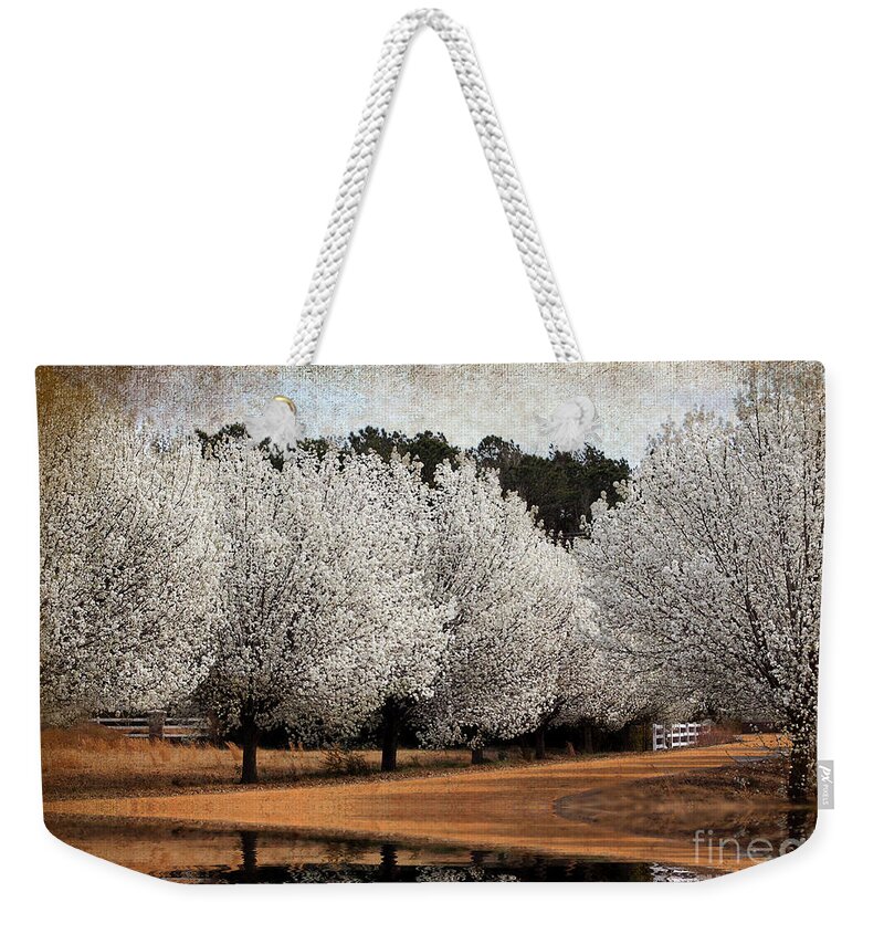 Flowers Weekender Tote Bag featuring the photograph Spring Pear Blossoms by Kathy Baccari