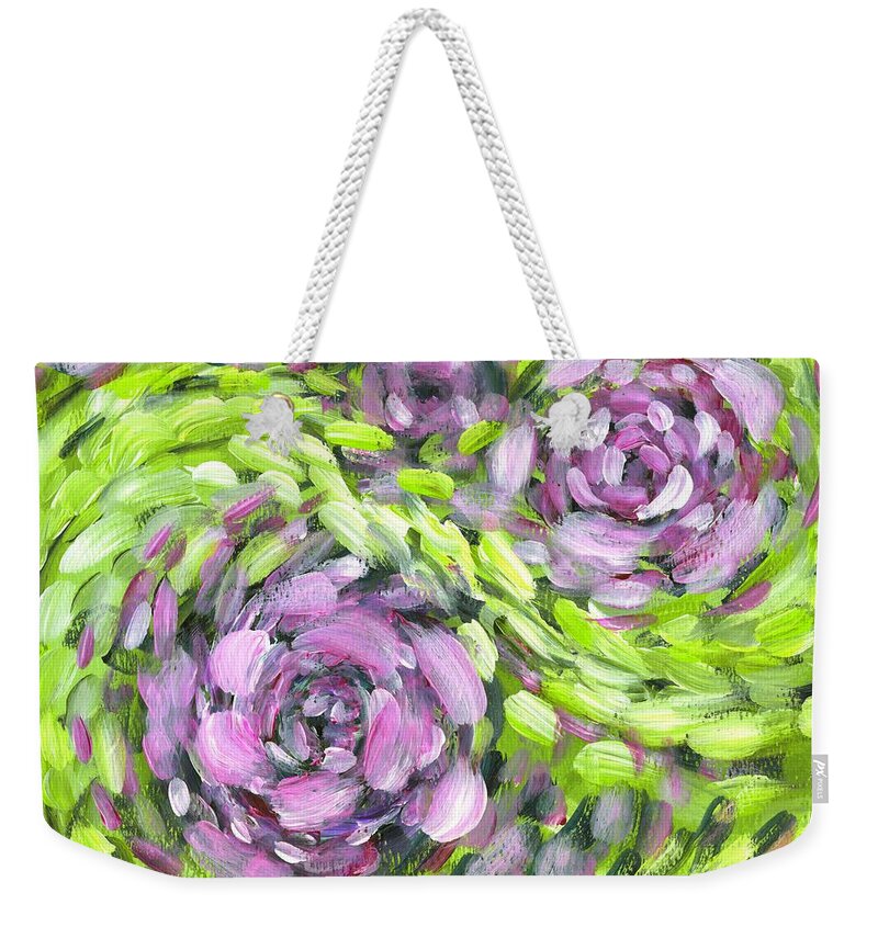 Roses Weekender Tote Bag featuring the painting Spring Whirl by Holly Carmichael