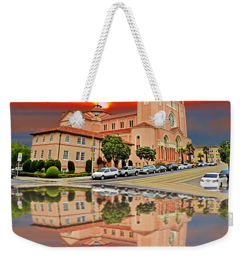 St Anne Church In San Francisco Weekender Tote Bag featuring the photograph St Anne Church of the Sunset in San Francisco with a Reflection by Jim Fitzpatrick