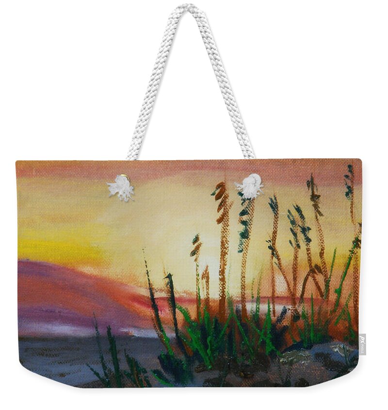 Beach Weekender Tote Bag featuring the painting Beach at Sunrise by Michael Daniels