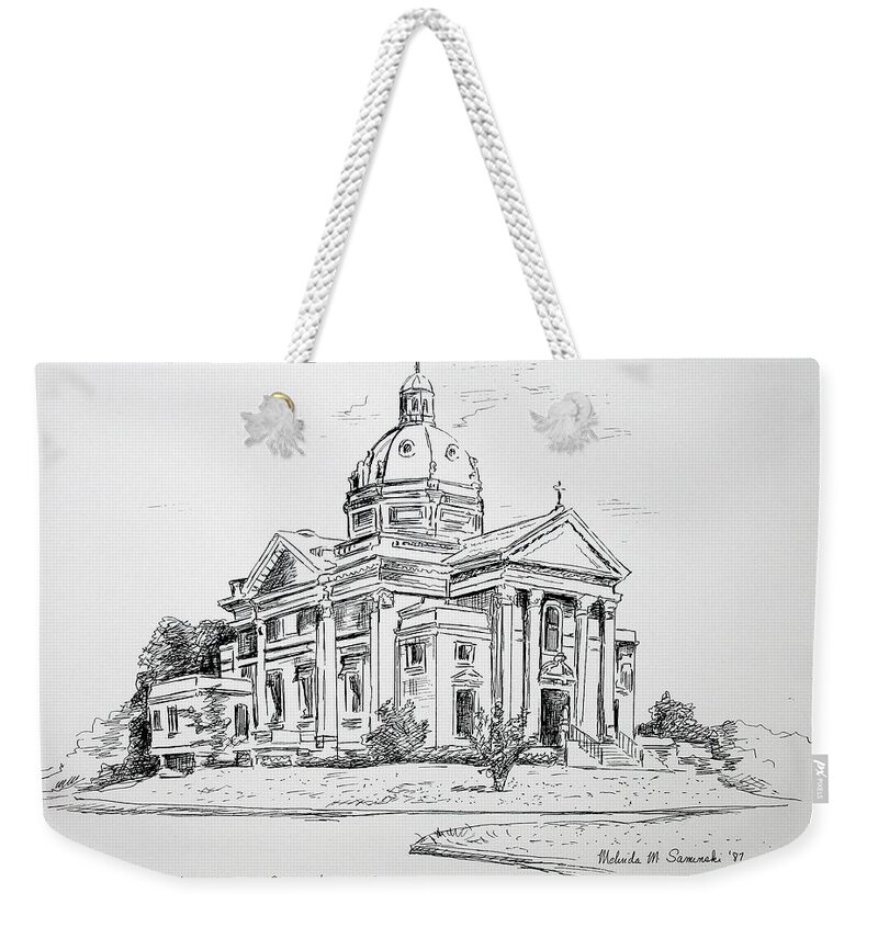 St Catherine's Weekender Tote Bag featuring the drawing St Catherines Spring Lake NJ by Melinda Saminski