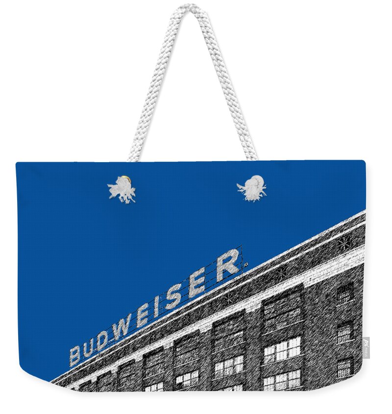 Architecture Weekender Tote Bag featuring the digital art St Louis Skyline Budweiser Brewery - Royal Blue by DB Artist