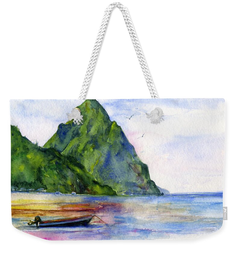 Island Weekender Tote Bag featuring the painting St. Lucia by John D Benson