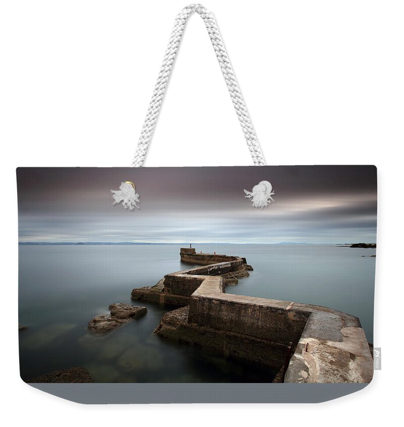 St Monans Pier Weekender Tote Bag featuring the photograph St Monans Pier at Sunset by Maria Gaellman