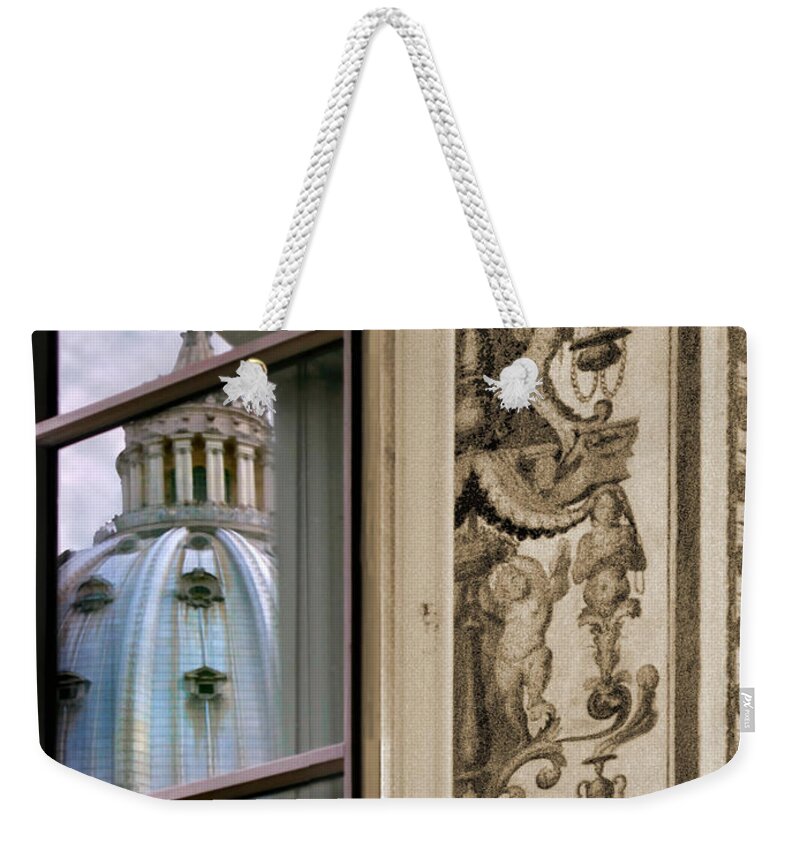 Italy Weekender Tote Bag featuring the photograph St Peter's Dome Reflected.Rome by Jennie Breeze