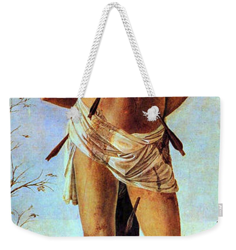 Sandro Botticelli Weekender Tote Bag featuring the painting St. Sebastian by Sandro Botticelli