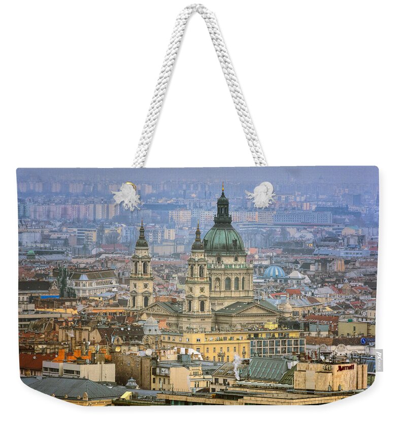 Joan Carroll Weekender Tote Bag featuring the photograph St Stephen's Basilica From Gellert Hill by Joan Carroll