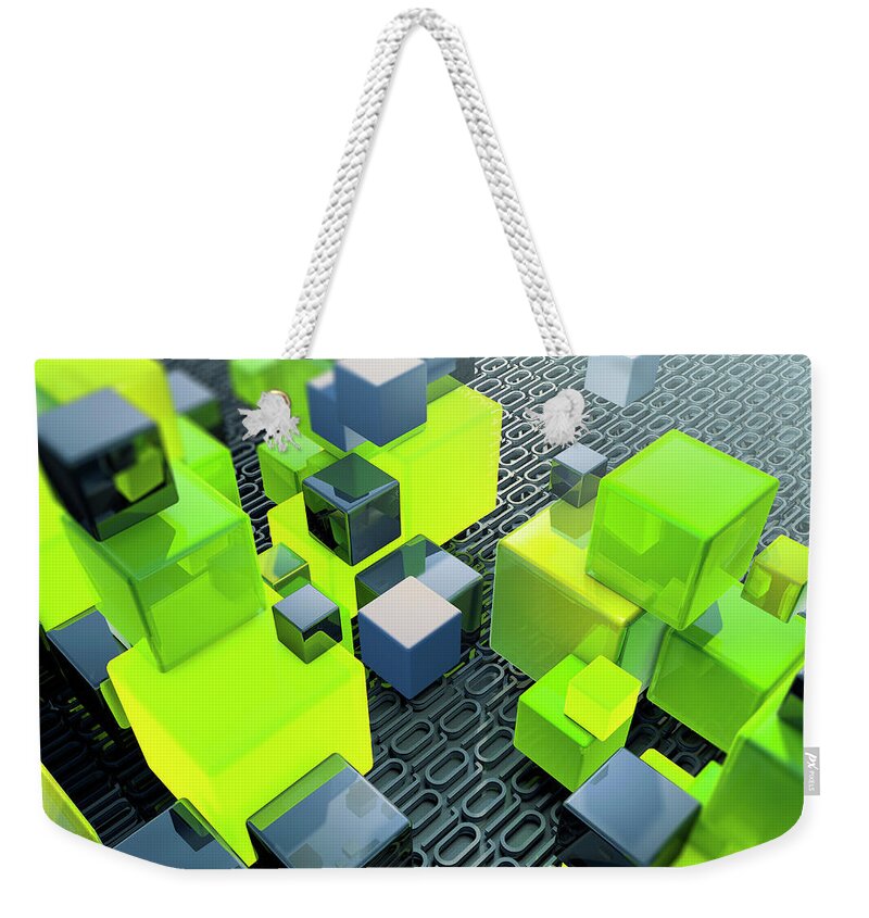 3 D Weekender Tote Bag featuring the photograph Stacks Of Building Blocks On Top by Ikon Images