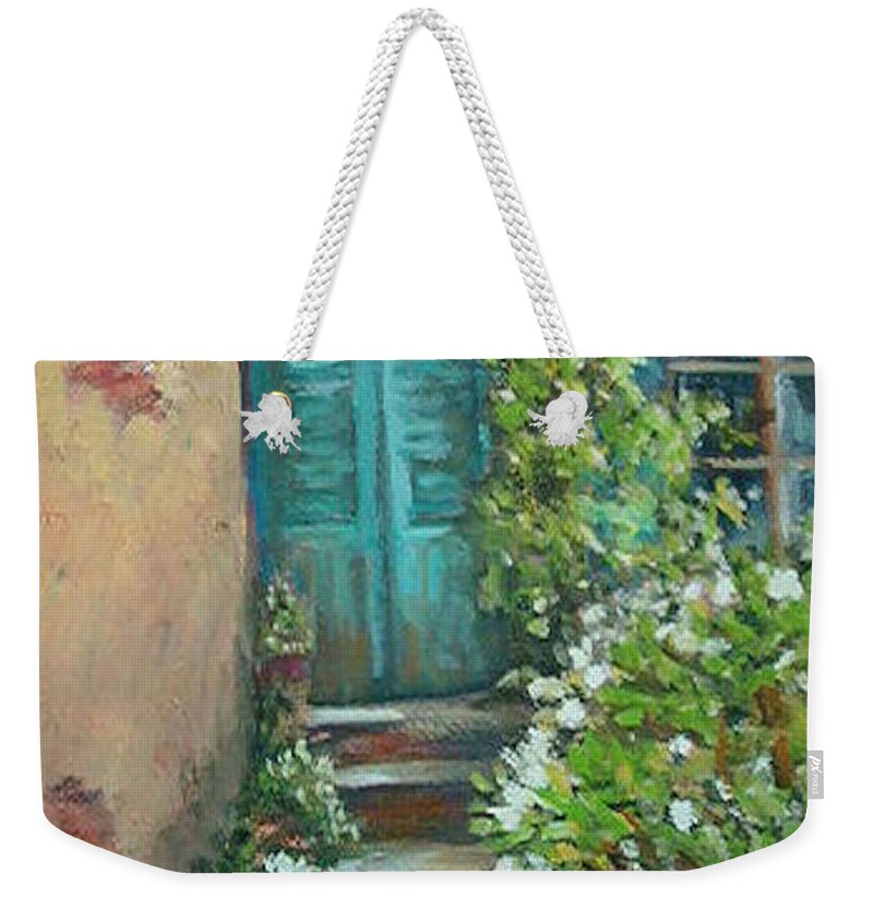 Entryway Weekender Tote Bag featuring the painting Stairway in Mexico by Charme Curtin