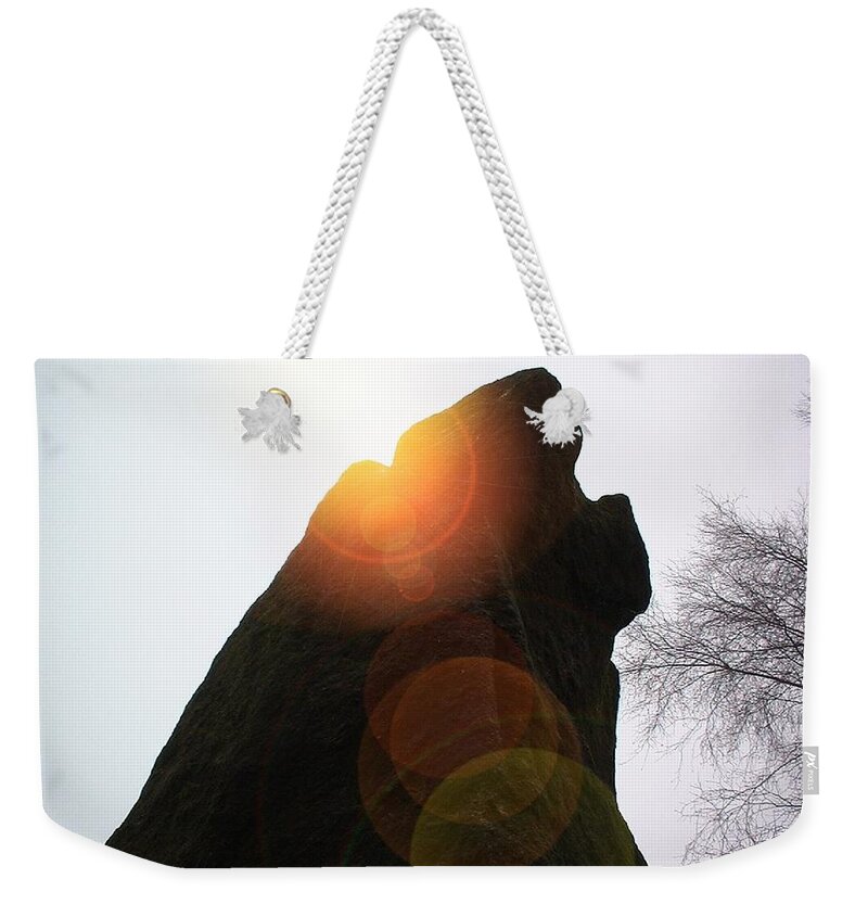 Standing Weekender Tote Bag featuring the photograph Standing Stone at Gardom's Edge by Asa Jones