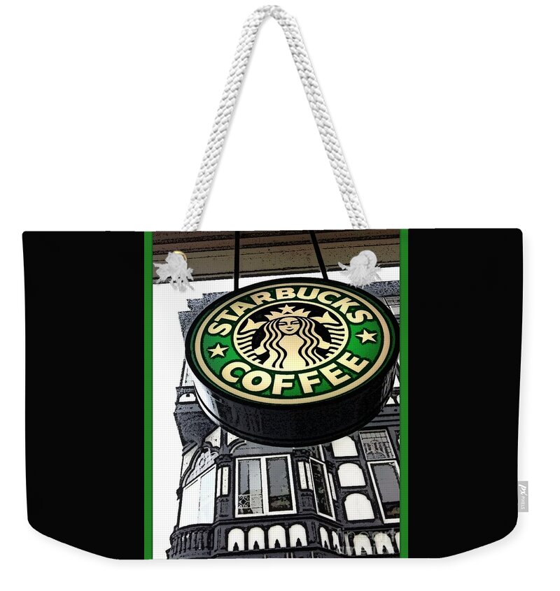 Starbucks Weekender Tote Bag featuring the photograph Starbucks Logo by Joan-Violet Stretch