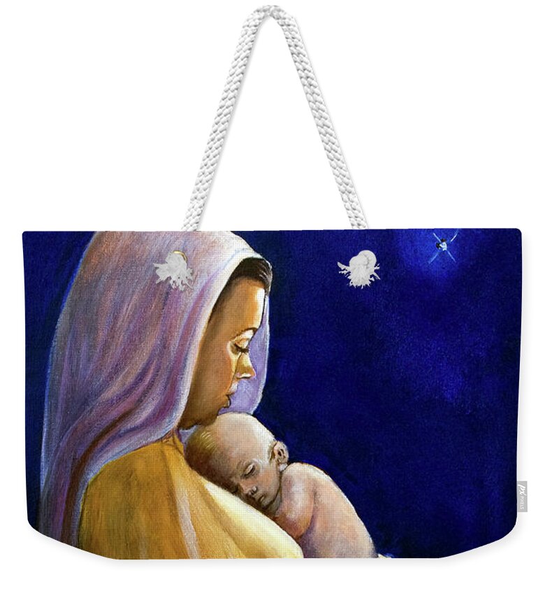 Madonna Weekender Tote Bag featuring the painting Starry Night by Dorothy Riley