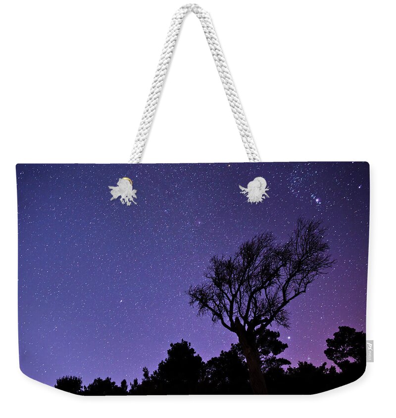 Scenics Weekender Tote Bag featuring the photograph Starry Sky In Forest by Gm Stock Films