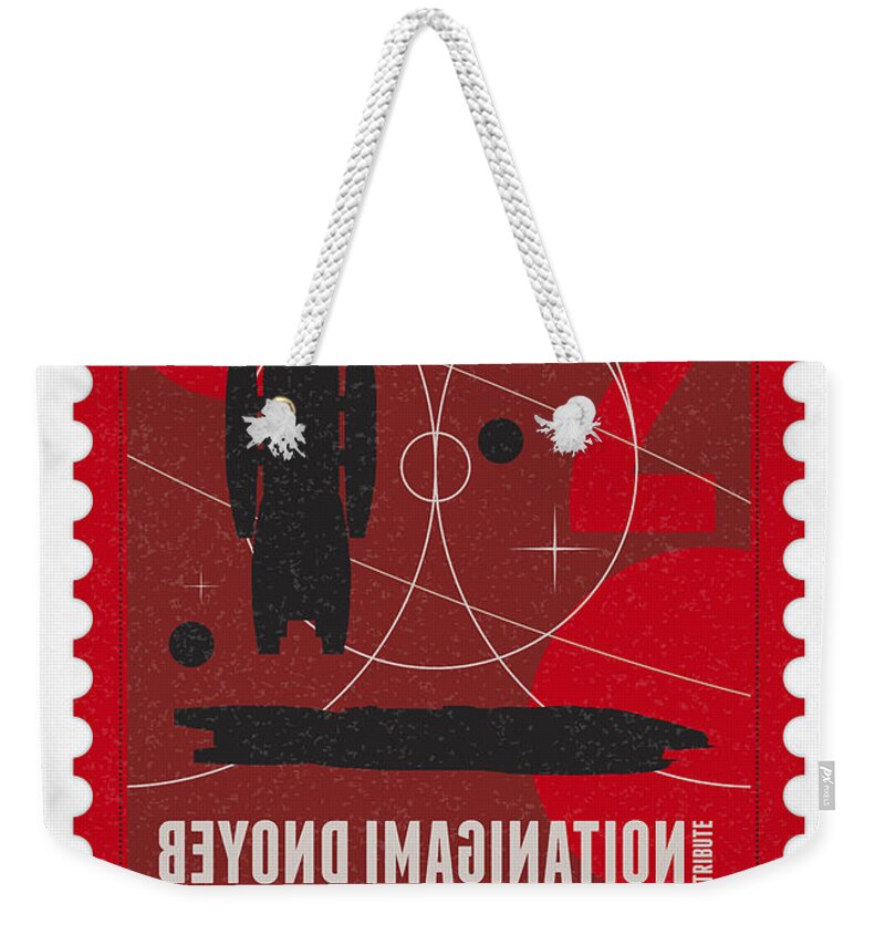 Minimal Weekender Tote Bag featuring the digital art Starschips 02-poststamp - Battlestar Galactica by Chungkong Art