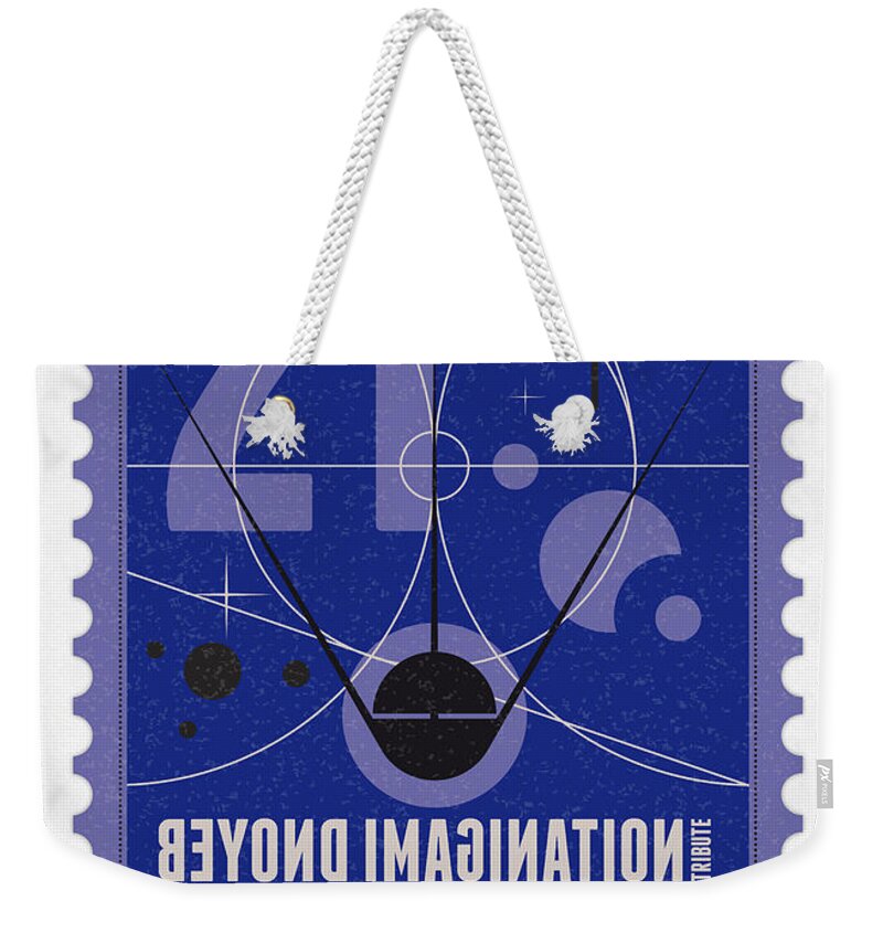 Minimal Weekender Tote Bag featuring the digital art Starschips 21- poststamp - Sputnik 2 by Chungkong Art