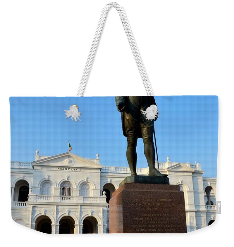 Statue Weekender Tote Bag featuring the photograph Statue of Gregory outside National Museum Colombo Sri Lanka by Imran Ahmed