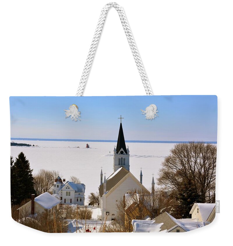 Winter Weekender Tote Bag featuring the photograph Ste. Anne's in Winter by Keith Stokes