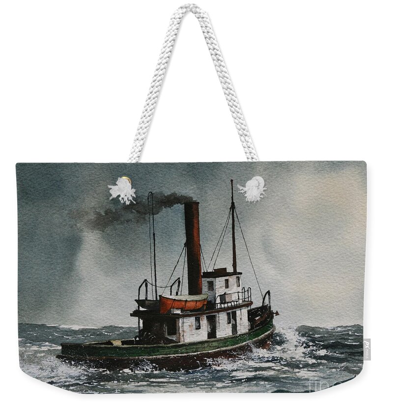 Steam Tugboat Paintings Weekender Tote Bag featuring the painting Steam Tugboat KATADIN by James Williamson