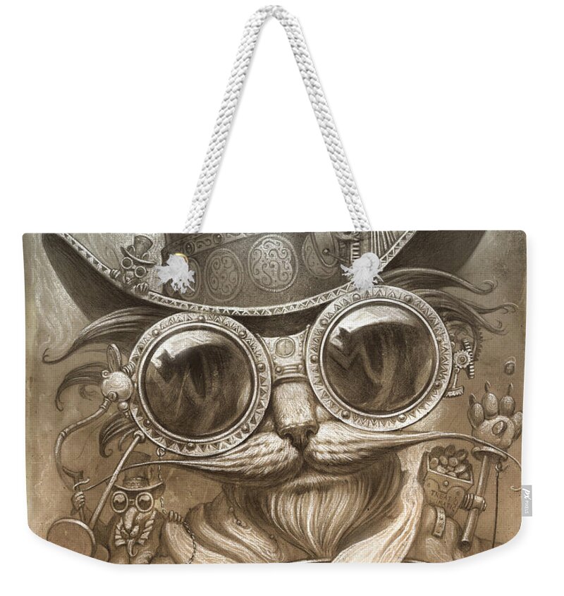 Steampunk Weekender Tote Bag featuring the painting Steampunk Cat by Jeff Haynie