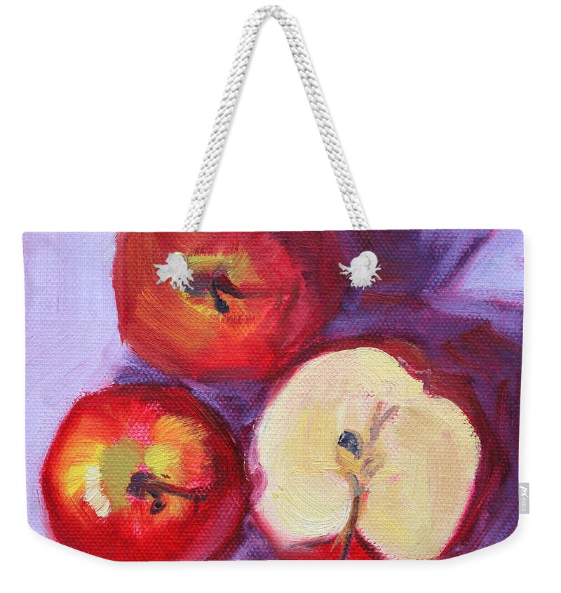 Apple Weekender Tote Bag featuring the painting Still Life Kitchen Apple Painting by Nancy Merkle