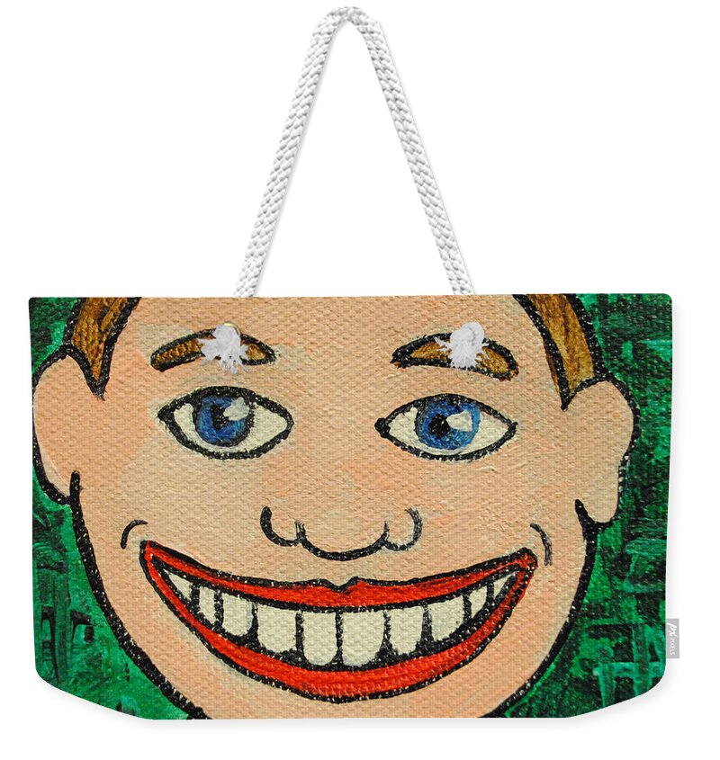 Asbury Park Weekender Tote Bag featuring the painting Still Smiling by Patricia Arroyo