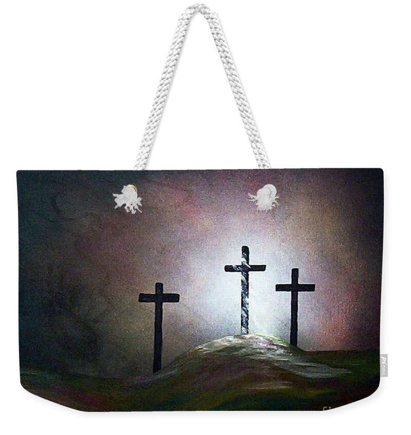 Jesus Weekender Tote Bag featuring the painting Still the Light by Eloise Schneider Mote
