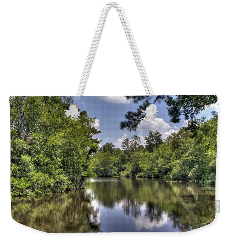 River Weekender Tote Bag featuring the photograph Still Waters by David Troxel