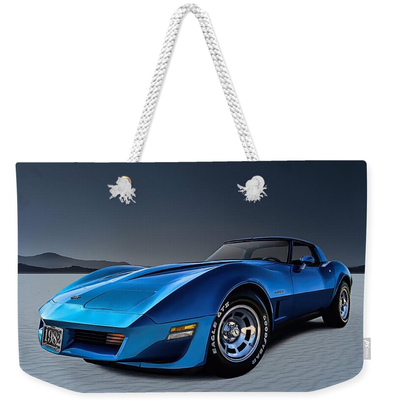 Corvette Weekender Tote Bag featuring the digital art Stingray Blues by Douglas Pittman