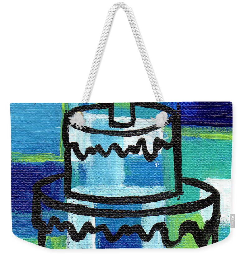 Stl250 Weekender Tote Bag featuring the painting STL250 Birthday Cake Blue and Green Small Abstract by Genevieve Esson