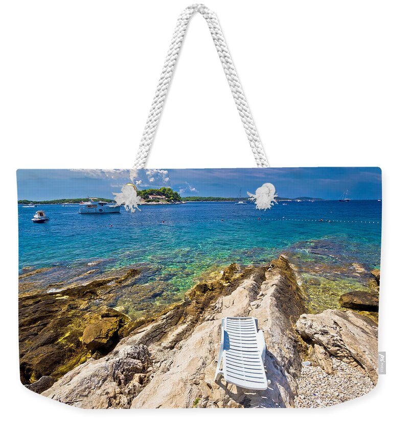 Hvar Weekender Tote Bag featuring the photograph Stone beach of Island Hvar by Brch Photography