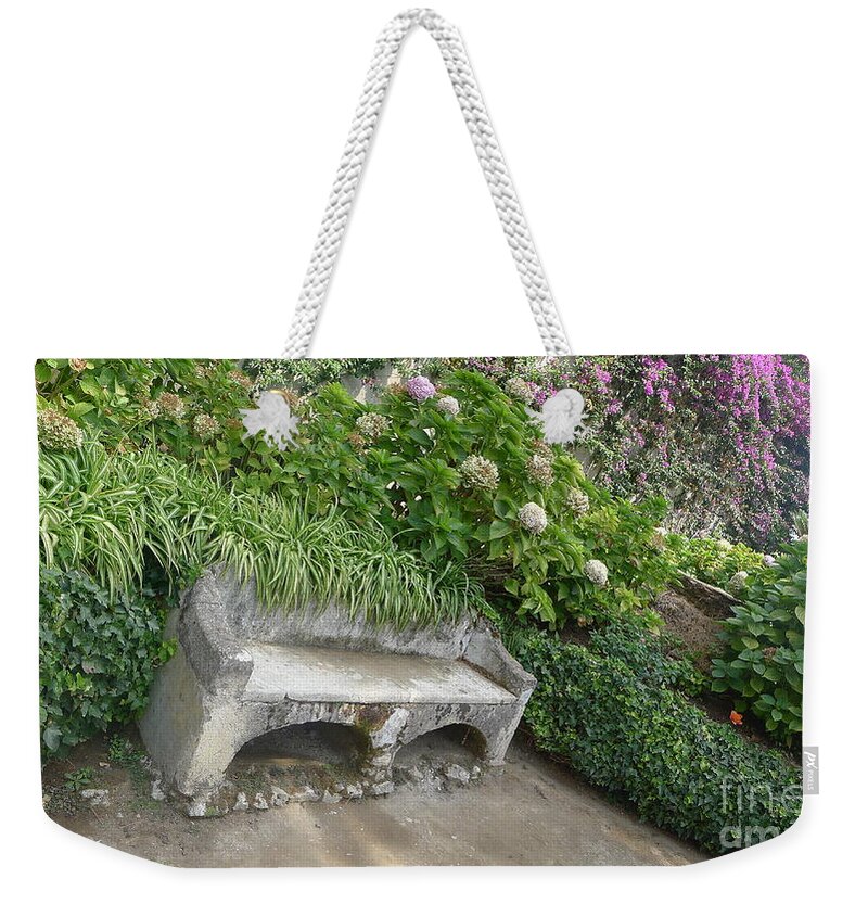 Bench Weekender Tote Bag featuring the photograph Stone Bench by Nora Boghossian