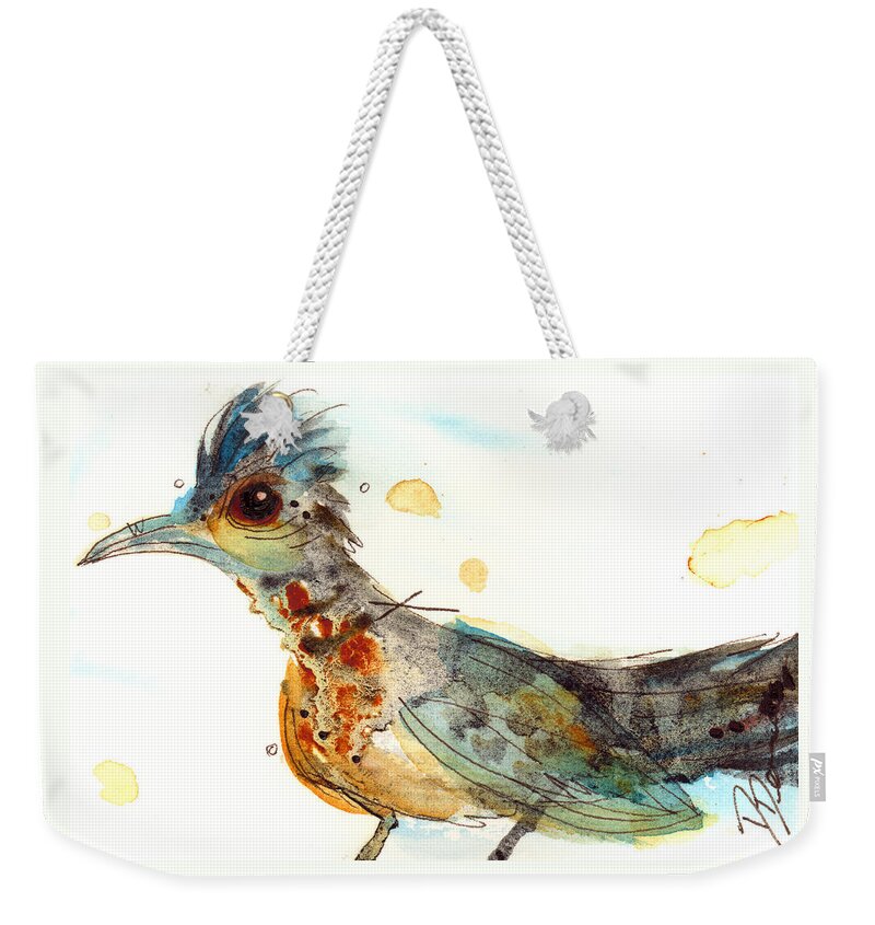 Roadrunner Weekender Tote Bag featuring the painting Stop and Smell What? by Dawn Derman