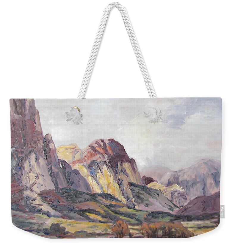 Red Rocks Weekender Tote Bag featuring the painting Storm Passing Through by Page Holland