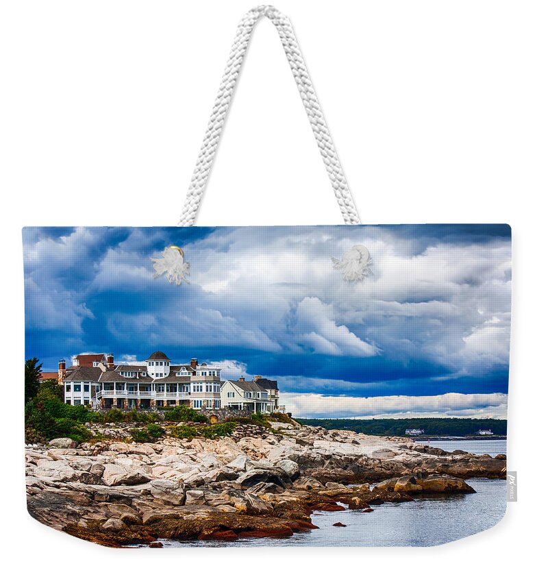 Fred Larson Weekender Tote Bag featuring the photograph Stormy Maine Coast by Fred Larson