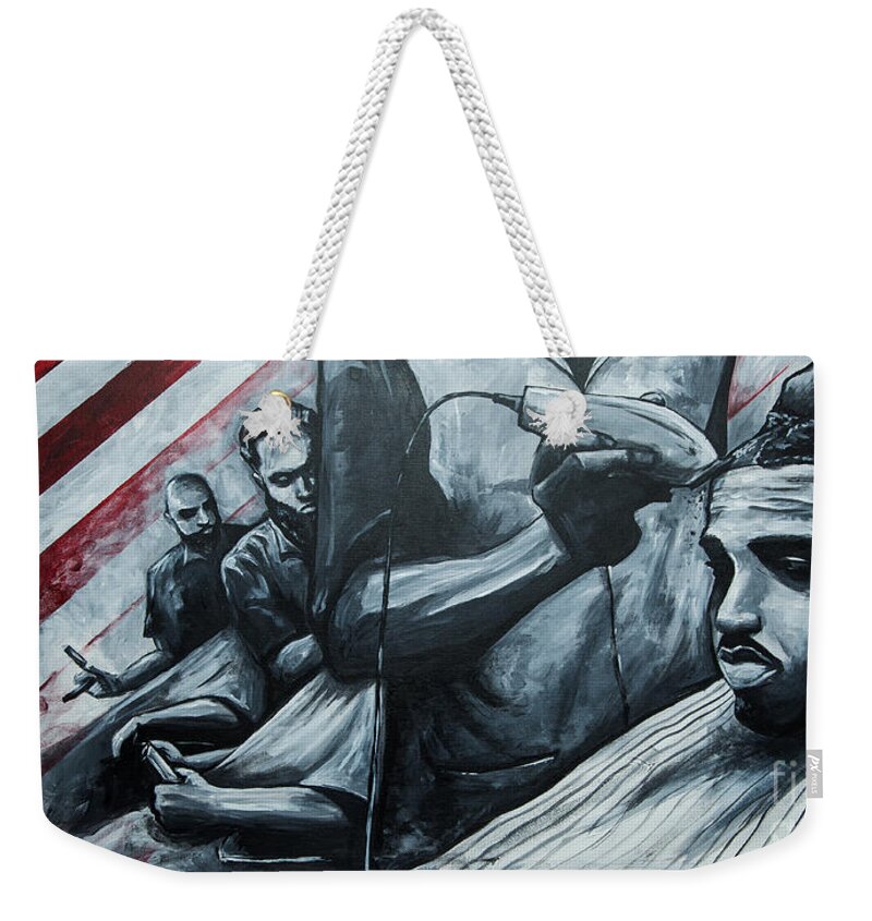 Barber Weekender Tote Bag featuring the painting Straight Cutttin by Shop Aethetiks